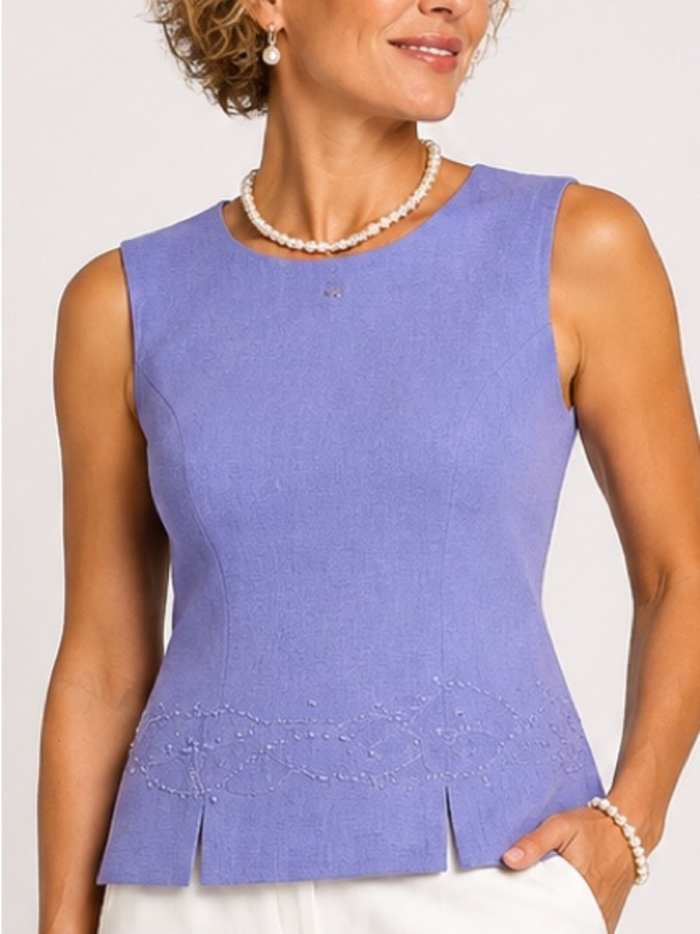 Kasper and Company Classic Sleeveless Embroidered Shell Top - Violet, Sz 8